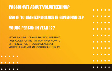 Application's are now open for Volunteering Mid & South Canterbury Youth Board member position