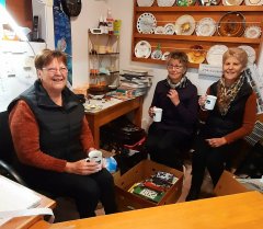 From left: Barbara Rogers, Margaret Finnie and Berly Park while having a morning tea break at 54Church St Hospice Shop